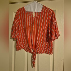 Cynthia Rowley Red and White Striped Tie-Front Blouse